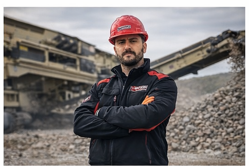 Mobil konkasör operatörleri şantiye çalışması sırasında