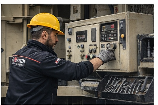 Mobil elek makinesi yanında teknik ekip